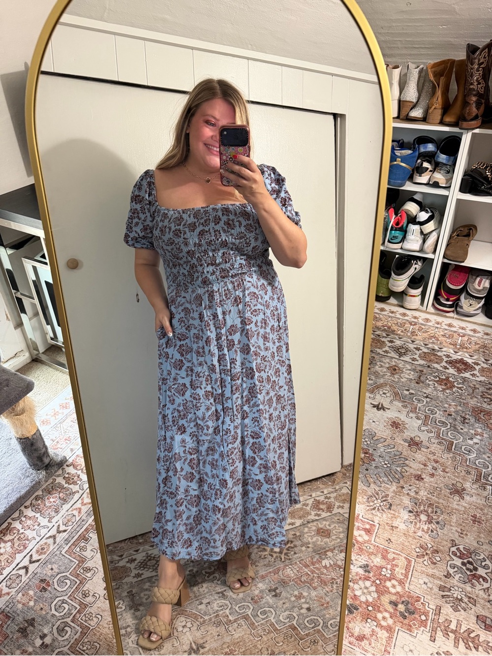 Madewell Smocked Square-Neck Maxi Dress in Light Blue Floral Size 10 - Picture 2 of 5